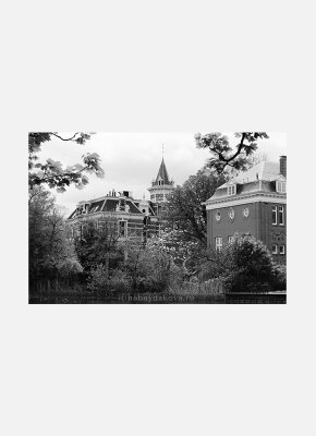 Постер Амстердам Дом на берегу черно-белый